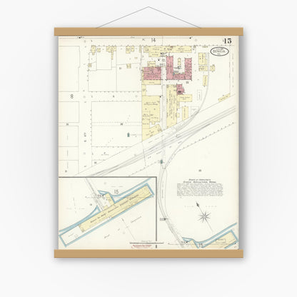Old map wall art mockup — magnetic wood frame on white wall — Sanborn Fire Insurance Map from Benicia, Solano County, California (1899), Sheet #0015