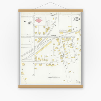 Old map wall art mockup — magnetic wood frame on white wall — Sanborn Fire Insurance Map from Franklin, Venango County, Pennsylvania (1906), Sheet #0011