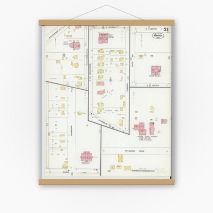 Old map wall art mockup — magnetic wood frame on white wall — Sanborn Fire Insurance Map from Marion, Marion County, Ohio (1900), Sheet #0021