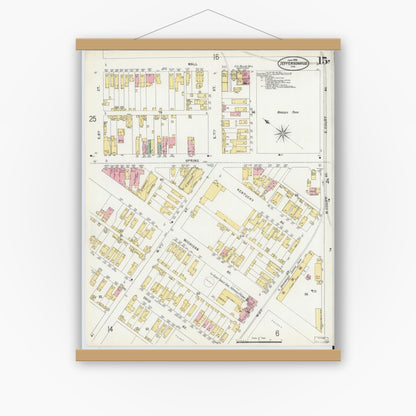 Old map wall art mockup — magnetic wood frame on white wall — Sanborn Fire Insurance Map from Jeffersonville, Clark County, Indiana (1898), Sheet #0015