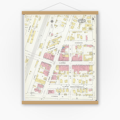 Old map wall art mockup — magnetic wood frame on white wall — Sanborn Fire Insurance Map from Effingham, Effingham County, Illinois (1911), Sheet #0003