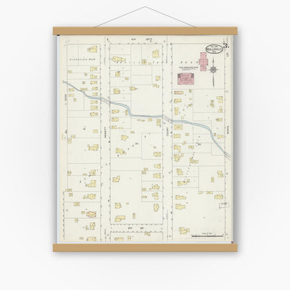 Old map wall art mockup — magnetic wood frame on white wall — Sanborn Fire Insurance Map from Neillsville, Clark County, Wisconsin (1914), Sheet #0003