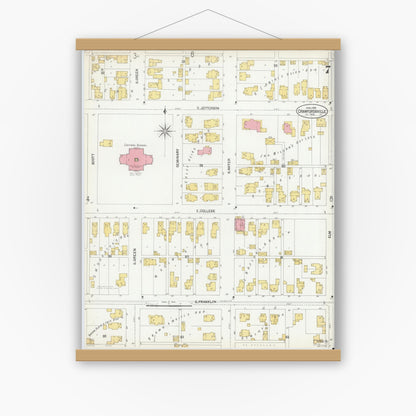 Old map wall art mockup — magnetic wood frame on white wall — Sanborn Fire Insurance Map from Crawfordsville, Montgomery County, Indiana (1902), Sheet #0007