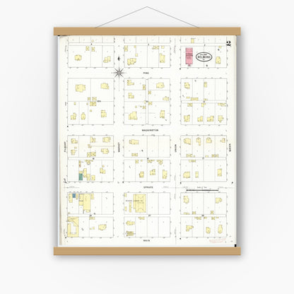 Old map wall art mockup — magnetic wood frame on white wall — Sanborn Fire Insurance Map from Belmond, Wright County, Iowa (1909), Sheet #0002