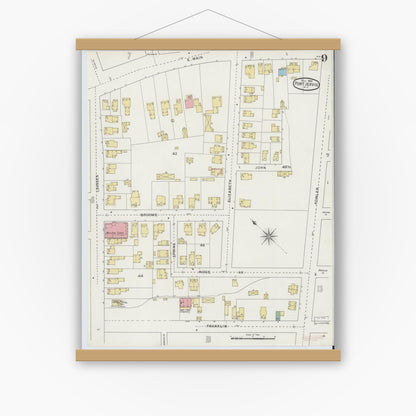 Old map wall art mockup — magnetic wood frame on white wall — Sanborn Fire Insurance Map from Port Jervis, Orange County, New York (1894), Sheet #0009