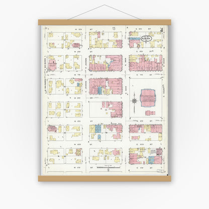 Old map wall art mockup — magnetic wood frame on white wall — Sanborn Fire Insurance Map from Auburn, De Kalb County, Indiana (1914), Sheet #0004