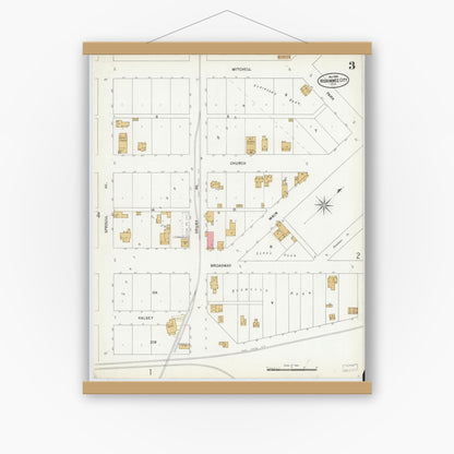 Old map wall art mockup — magnetic wood frame on white wall — Sanborn Fire Insurance Map from Kissimmee, Osceola County, Florida (1899), Sheet #0003
