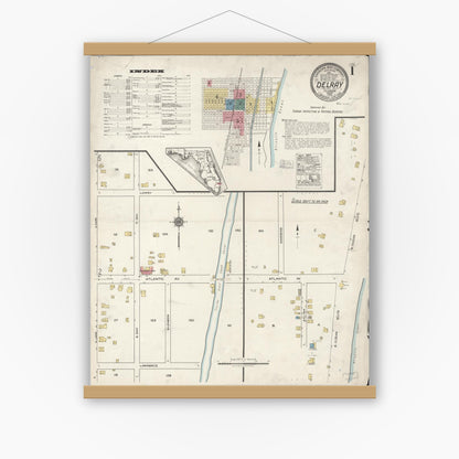 Old map wall art mockup — magnetic wood frame on white wall — Sanborn Fire Insurance Map from Delray, Palm Beach County, Florida (1922), Sheet #0001