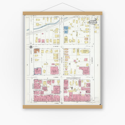 Old map wall art mockup — magnetic wood frame on white wall — Sanborn Fire Insurance Map from Galesburg, Knox County, Illinois (1918), Sheet #0003