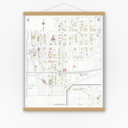 Old map wall art mockup — magnetic wood frame on white wall — Sanborn Fire Insurance Map from Glasgow, Howard County, Missouri (1935), Sheet #0003
