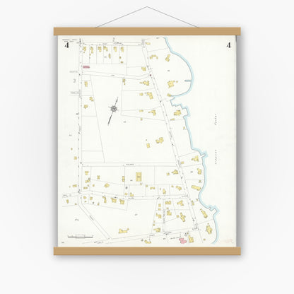 Old map wall art mockup — magnetic wood frame on white wall — Sanborn Fire Insurance Map from Marion, Plymouth County, Massachusetts (1933), Sheet #0004