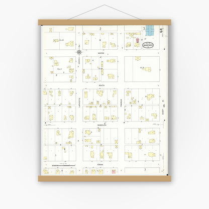 Old map wall art mockup — magnetic wood frame on white wall — Sanborn Fire Insurance Map from Marengo, Iowa County, Iowa (1911), Sheet #0005