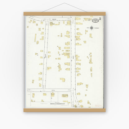 Old map wall art mockup — magnetic wood frame on white wall — Sanborn Fire Insurance Map from Laurens, Otsego County, New York (1916), Sheet #0002