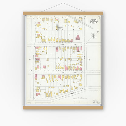 Old map wall art mockup — magnetic wood frame on white wall — Sanborn Fire Insurance Map from Gallipolis, Gallia County, Ohio (1900), Sheet #0003