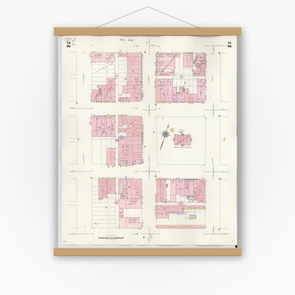 Old map wall art mockup — magnetic wood frame on white wall — Sanborn Fire Insurance Map from Lamesa, Dawson County, Texas (1948), Sheet #0002