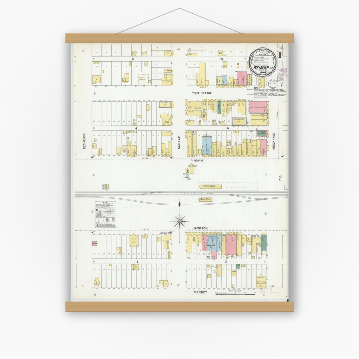 Old map wall art mockup — magnetic wood frame on white wall — Sanborn Fire Insurance Map from Weimar, Colorado County, Texas (1901) - Complete Map Set