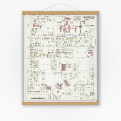Old map wall art mockup — magnetic wood frame on white wall — Sanborn Fire Insurance Map from Ann Arbor, Washtenaw County, Michigan (1916), Sheet #0029