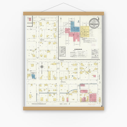 Old map wall art mockup — magnetic wood frame on white wall — Sanborn Fire Insurance Map from Farmersburg, Sullivan County, Indiana (1913) - Complete Map Set
