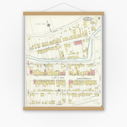 Old map wall art mockup — magnetic wood frame on white wall — Sanborn Fire Insurance Map from Girardsville, Schuylkill County, Pennsylvania (1913), Sheet #0003