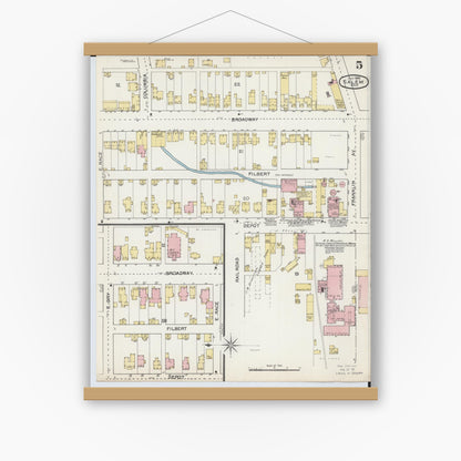 Old map wall art mockup — magnetic wood frame on white wall — Sanborn Fire Insurance Map from Salem, Columbiana County, Ohio (1892), Sheet #0005
