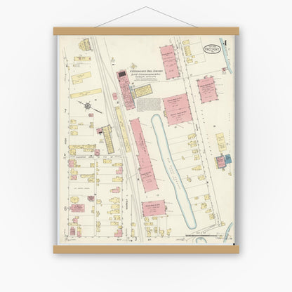 Old map wall art mockup — magnetic wood frame on white wall — Sanborn Fire Insurance Map from Freeport, Armstrong County, Pennsylvania (1913), Sheet #0004