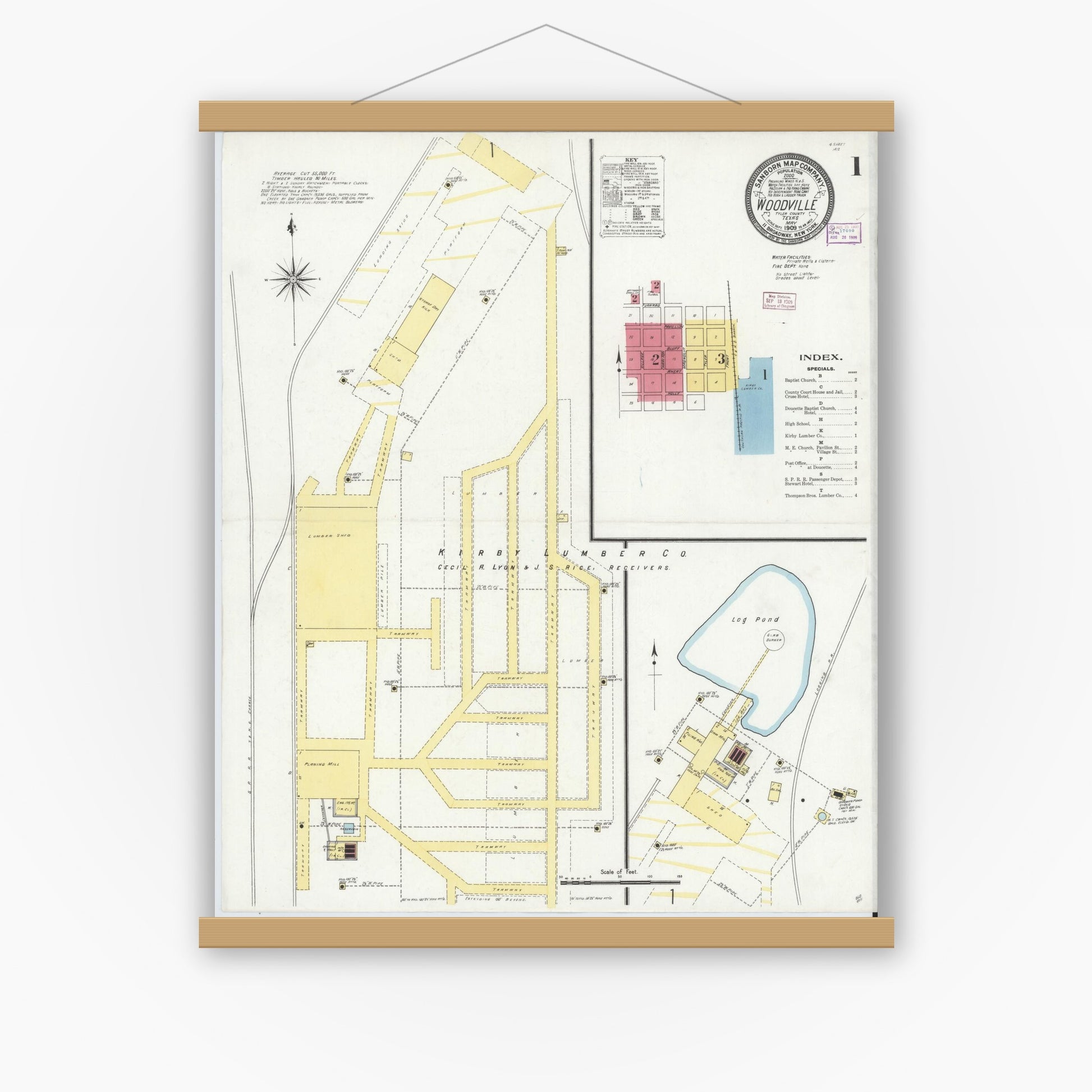 Old map wall art mockup — magnetic wood frame on white wall — Sanborn Fire Insurance Map from Wolfe City, Hunt County, Texas (1909) - Complete Map Set