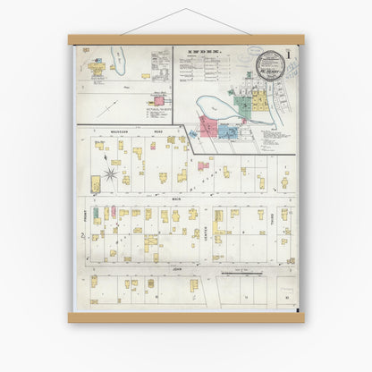 Old map wall art mockup — magnetic wood frame on white wall — Sanborn Fire Insurance Map from McHenry, McHenry County, Illinois (1898) - Complete Map Set