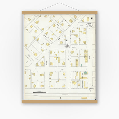 Old map wall art mockup — magnetic wood frame on white wall — Sanborn Fire Insurance Map from Hico, Hamilton County, Texas (1903), Sheet #0002
