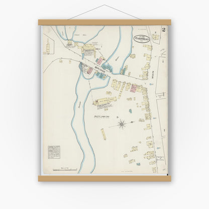 Old map wall art mockup — magnetic wood frame on white wall — Sanborn Fire Insurance Map from Riverhead, Suffolk County, New York (1885), Sheet #0002