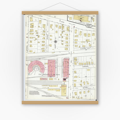 Old map wall art mockup — magnetic wood frame on white wall — Sanborn Fire Insurance Map from Ionia, Ionia County, Michigan (1920), Sheet #0002