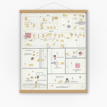 Old map wall art mockup — magnetic wood frame on white wall — Sanborn Fire Insurance Map from Johnston City, Williamson County, Illinois (1906), Sheet #0002