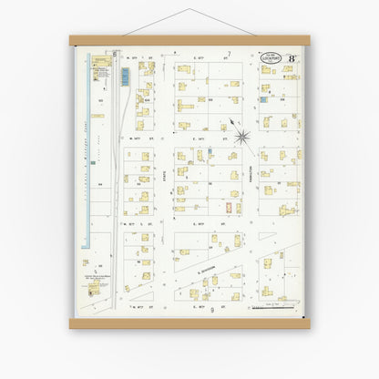 Old map wall art mockup — magnetic wood frame on white wall — Sanborn Fire Insurance Map from Lockport, Will County, Illinois (1909), Sheet #0008