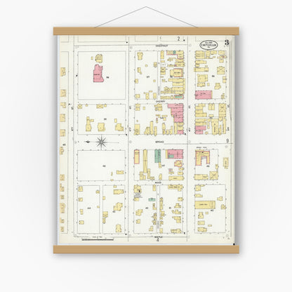 Old map wall art mockup — magnetic wood frame on white wall — Sanborn Fire Insurance Map from Emporium, Cameron County, Pennsylvania (1903), Sheet #0003