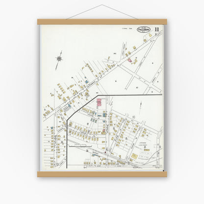 Old map wall art mockup — magnetic wood frame on white wall — Sanborn Fire Insurance Map from Paulsboro, Gloucester County, New Jersey (1920), Sheet #0011