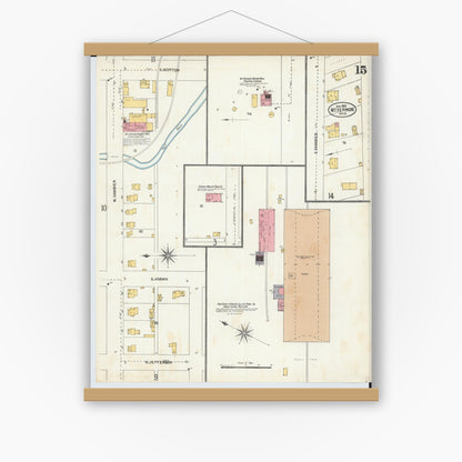 Old map wall art mockup — magnetic wood frame on white wall — Sanborn Fire Insurance Map from Mount Vernon, Knox County, Ohio (1903), Sheet #0015