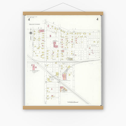 Old map wall art mockup — magnetic wood frame on white wall — Sanborn Fire Insurance Map from New Washington, Crawford County, Ohio (1938), Sheet #0004