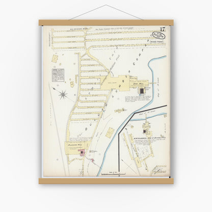 Old map wall art mockup — magnetic wood frame on white wall — Sanborn Fire Insurance Map from Duluth, Saint Louis County, Minnesota (1884), Sheet #0017