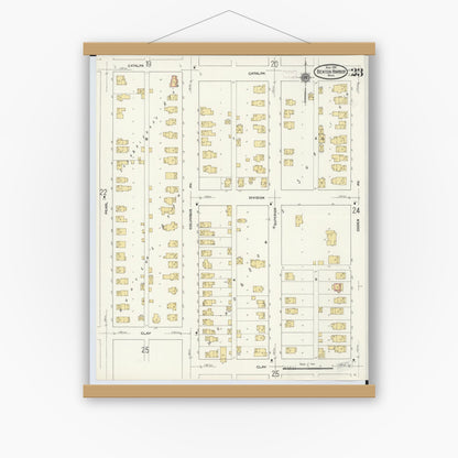 Old map wall art mockup — magnetic wood frame on white wall — Sanborn Fire Insurance Map from Benton Harbor, Berrien County, Michigan (1911), Sheet #0023