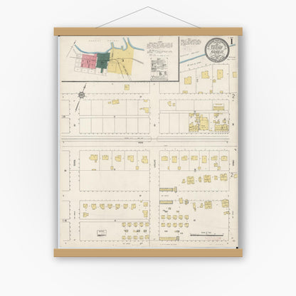 Old map wall art mockup — magnetic wood frame on white wall — Sanborn Fire Insurance Map from Kahului, Maui County, Hawaii (1914), Sheet #0001