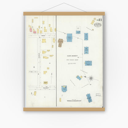 Old map wall art mockup — magnetic wood frame on white wall — Sanborn Fire Insurance Map from Hamilton, Madison County, New York (1906), Sheet #0011