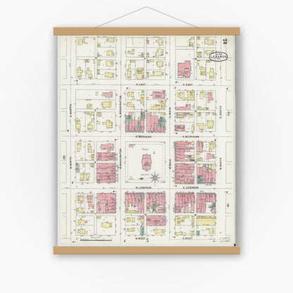 Old map wall art mockup — magnetic wood frame on white wall — Sanborn Fire Insurance Map from Lebanon, Boone County, Indiana (1896), Sheet #0002