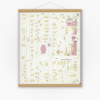 Old map wall art mockup — magnetic wood frame on white wall — Sanborn Fire Insurance Map from Hicksville, Defiance County, Ohio (1908), Sheet #0005