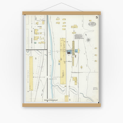 Old map wall art mockup — magnetic wood frame on white wall — Sanborn Fire Insurance Map from Munising, Alger County, Michigan (1897), Sheet #0005