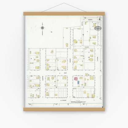 Old map wall art mockup — magnetic wood frame on white wall — Sanborn Fire Insurance Map from Strawn, Palo Pinto County, Texas (1920), Sheet #0004