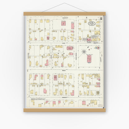 Old map wall art mockup — magnetic wood frame on white wall — Sanborn Fire Insurance Map from Vevay, Switzerland County, Indiana (1899), Sheet #0002