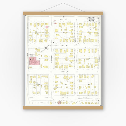 Old map wall art mockup — magnetic wood frame on white wall — Sanborn Fire Insurance Map from Waterloo, Black Hawk County, Iowa (1910), Sheet #0015