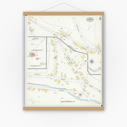 Old map wall art mockup — magnetic wood frame on white wall — Sanborn Fire Insurance Map from Pomeroy, Meigs County, Ohio (1908), Sheet #0005
