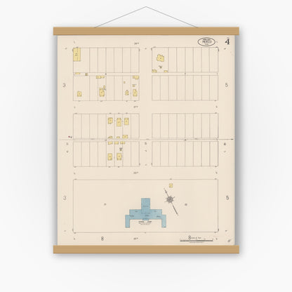 Old map wall art mockup — magnetic wood frame on white wall — Sanborn Fire Insurance Map from Merced, Merced County, California (1922), Sheet #0004