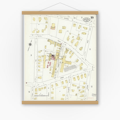Old map wall art mockup — magnetic wood frame on white wall — Sanborn Fire Insurance Map from Whitman, Plymouth County, Massachusetts (1911), Sheet #0010