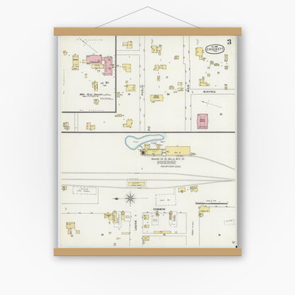 Old map wall art mockup — magnetic wood frame on white wall — Sanborn Fire Insurance Map from Crockett, Houston County, Texas (1896), Sheet #0003